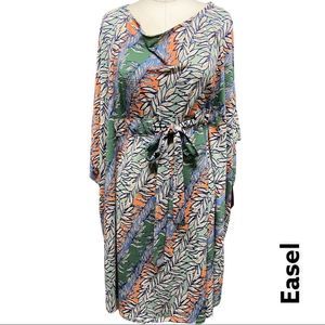 EASEL colorful floral print batwing cinch waist mini orange green dress + size S